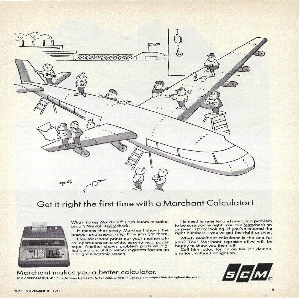 1967 SCM Marchant Calculators Surecheck Right First Time Vintage Print Ad/Poster
